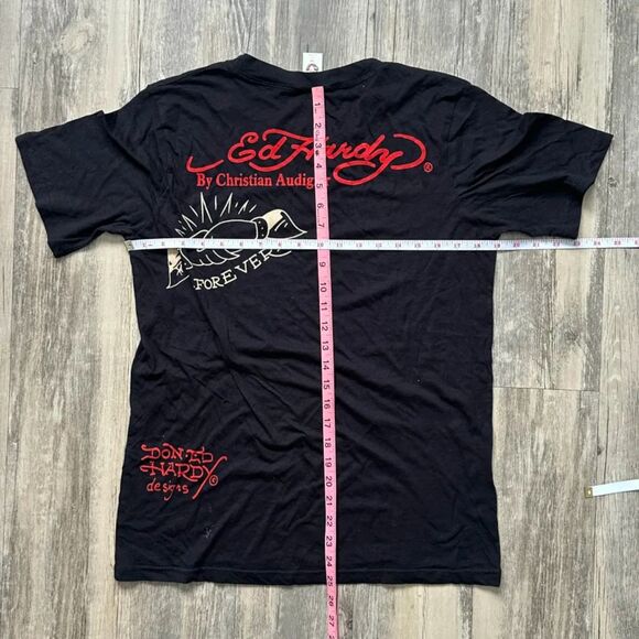 Y2K Ed Hardy Christian Audigier Crowned Bulldog Rhinestone T Shirt Size M - Picture 6 of 6